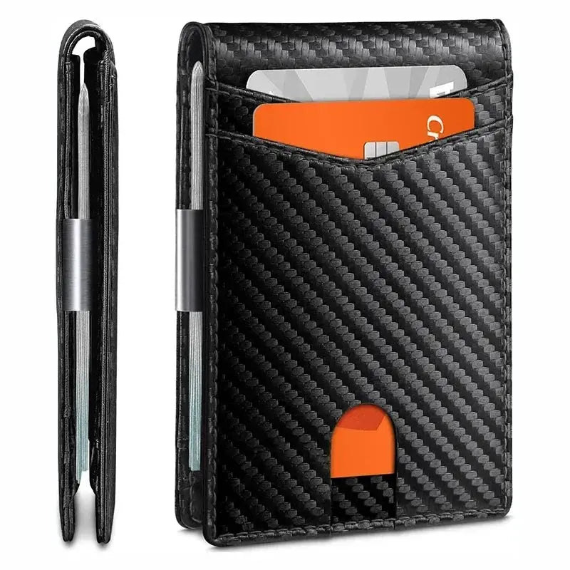 Simples Market RFID carbon fiber men's wallet; slim black card holder with multiple card slots