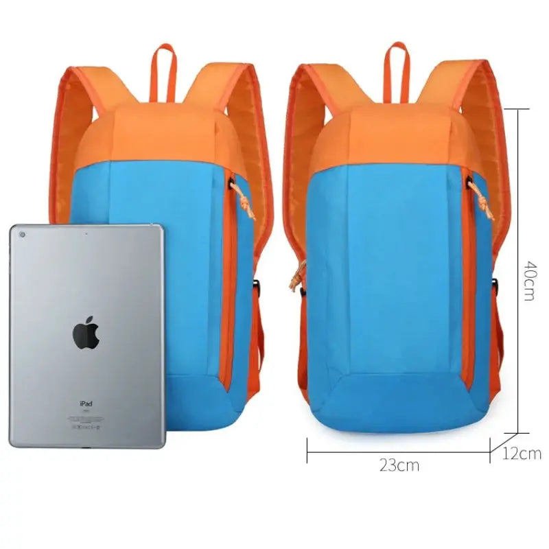 Outdoor lightweight small sports men's backpack twin pack, blue with orange accents