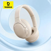 Baseus wireless over-ear Bluetooth 6.0 headphones in beige with 40mm drivers and foldable design