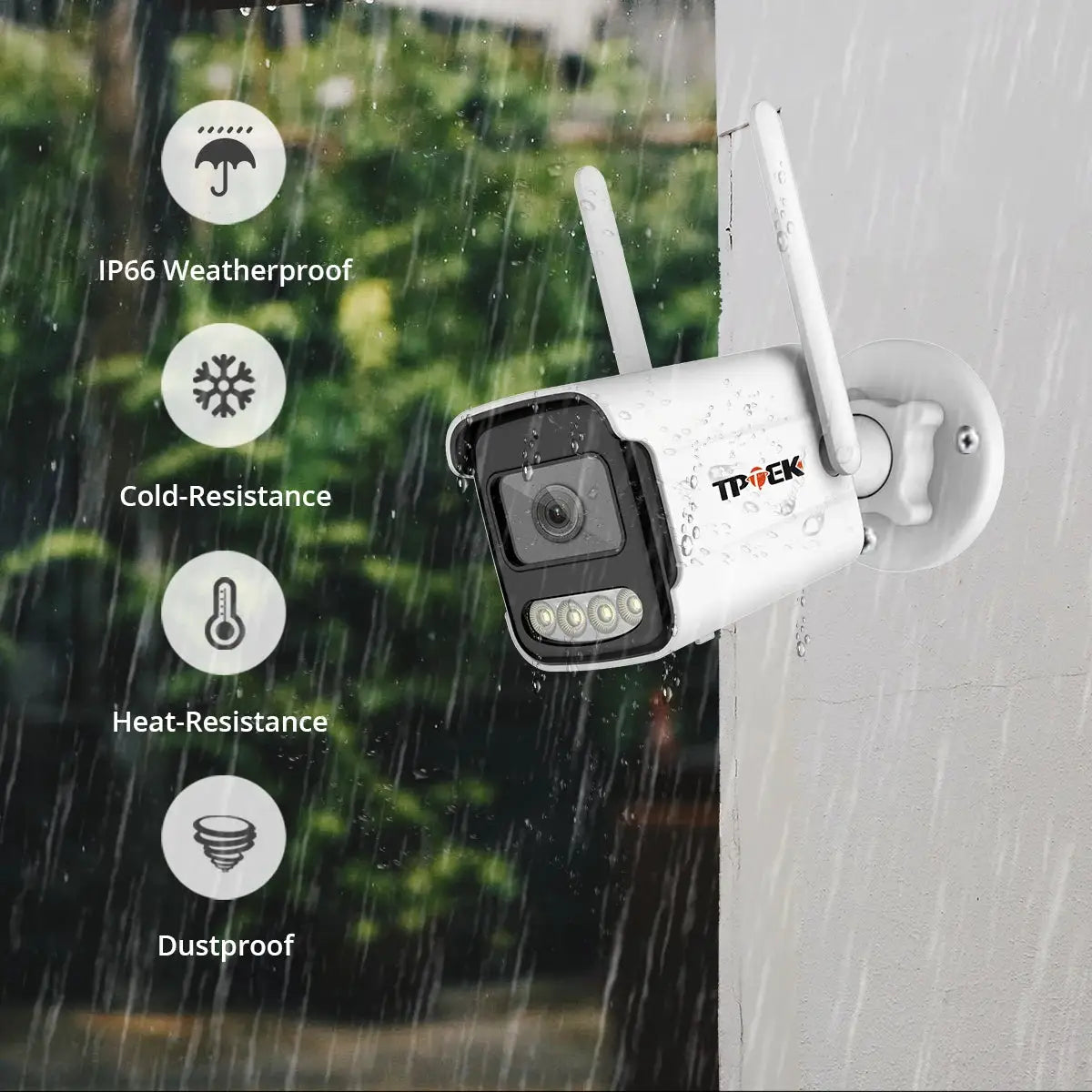 Simples Market 4K IP outdoor WiFi bullet security camera, white with dual antennas, weatherproof IP66