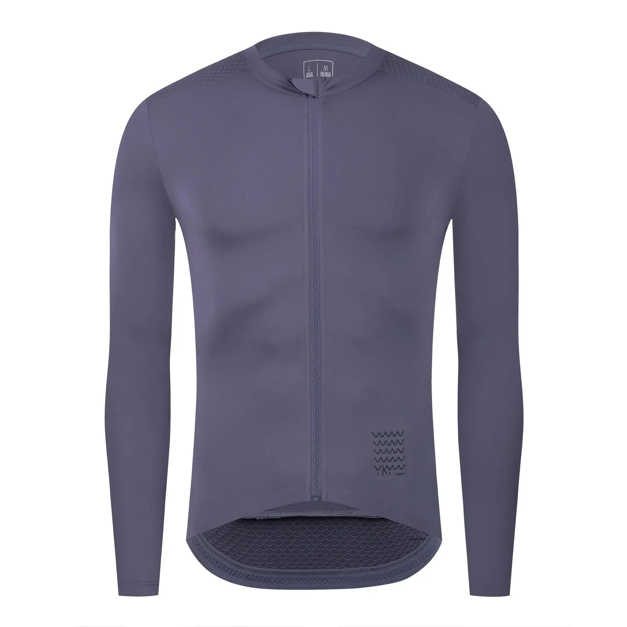 YKYWBIKE men's long-sleeve cycling jersey, purple with full-zip front and textured shoulder panels