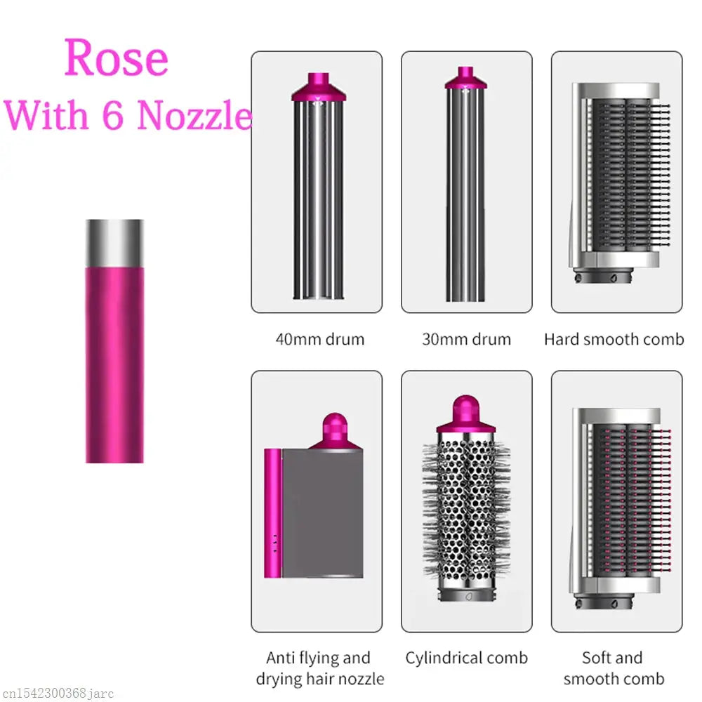 Simples Market SenCiciMen X9 multi hair styler with 6 attachments, pink body, includes 40mm and 30mm drums and combs