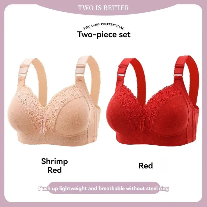 Two-piece lace bra set in Shrimp Red and Red by Simples Market