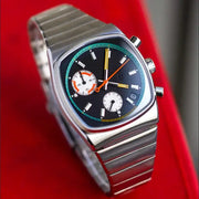 CILOA 2025 men's stainless steel quartz watch with black chronograph dial and metal bracelet