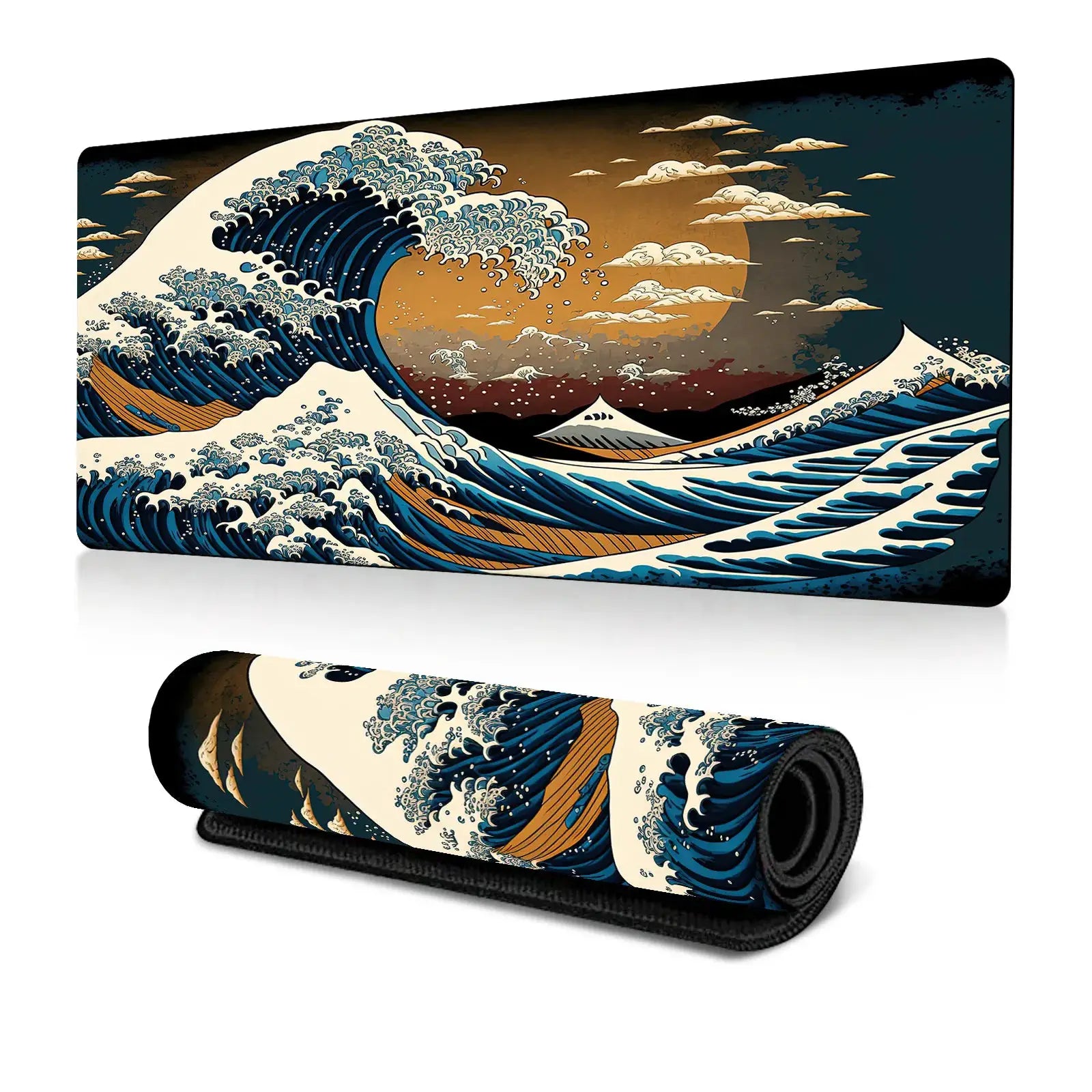 Japanese Sea Wave Large Mouse Pad Anime Black Gaming Extended Desk Mat 3mm Thick Non Slip Rubber Base