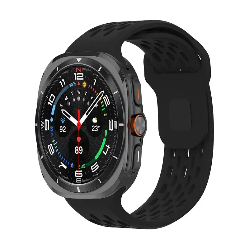 Marine band silicone strap for Samsung Galaxy Watch Ultra2 47mm, black perforated sport band