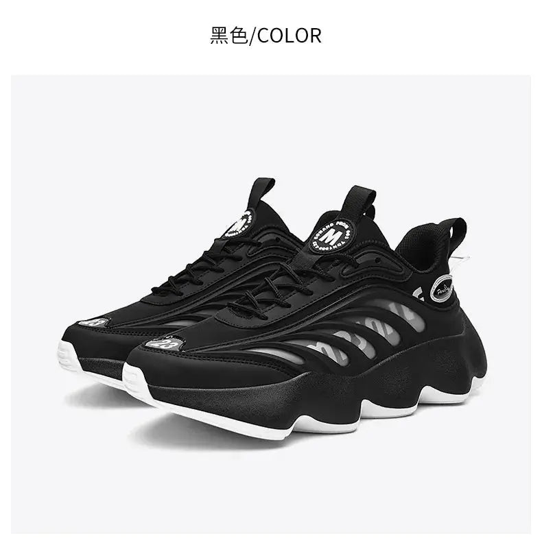 Men's black Simples Market sneakers with white chunky sole and breathable mesh panels.