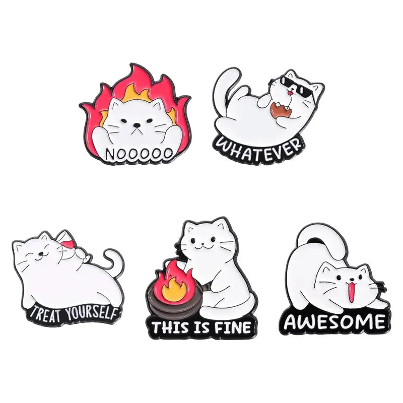 Cat Enamel Pins Set 4 To 6 Pieces Cute Black Fluid Cat Brooches Lapel Pins Jewelry Gift For Friends