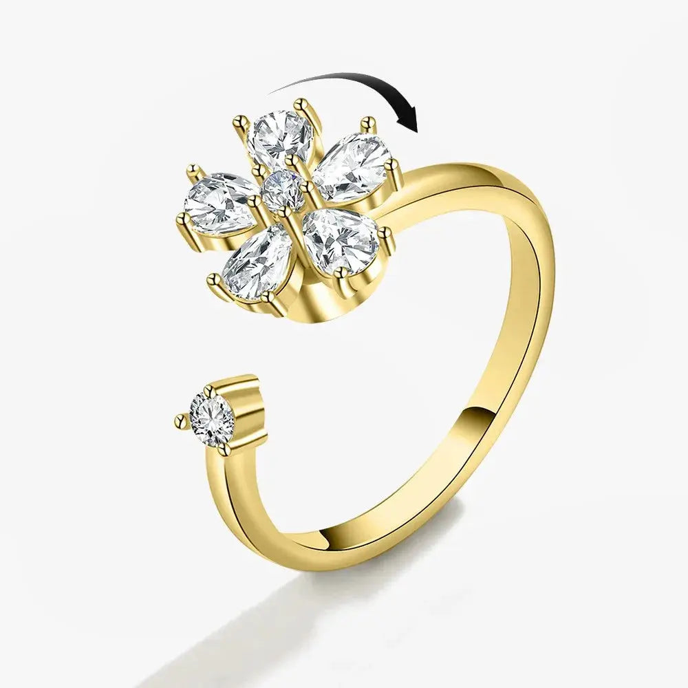 SMJEL Fidget Spinner Ring for Women Crystal Flower Eye Butterfly Animal Motifs Stress Relief Wedding Jewelry