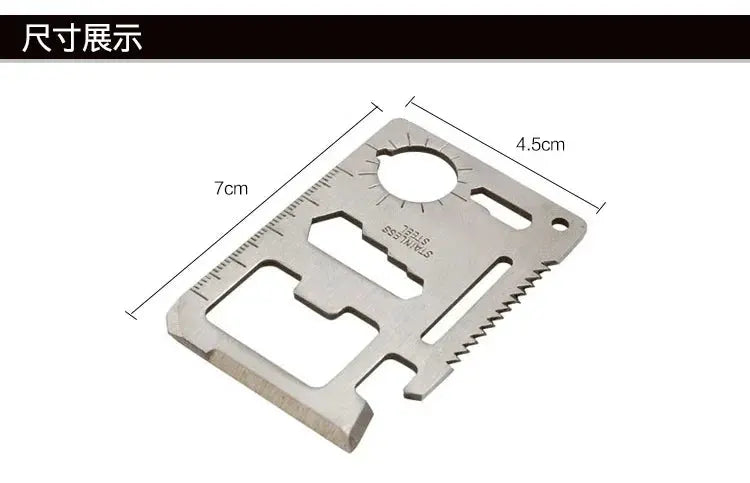 Simples Market stainless steel wallet-size multi-tool card with bottle opener, serrated edge and ruler
