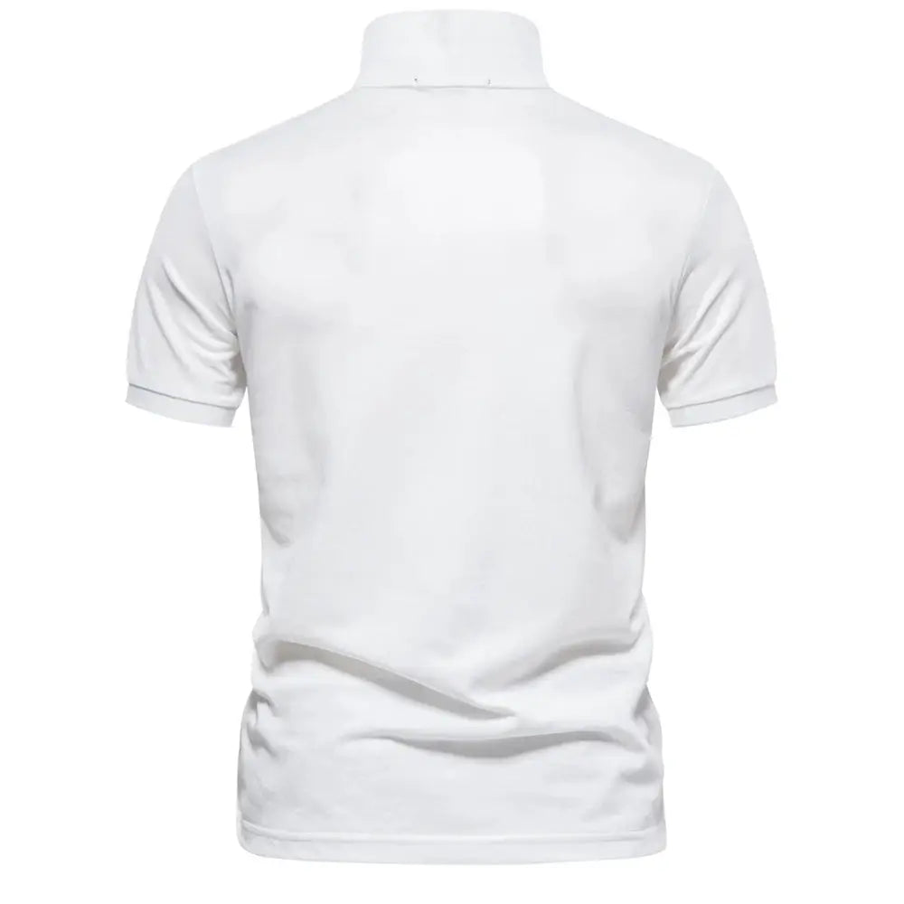 Men's white cotton polo shirt, short sleeves, solid color