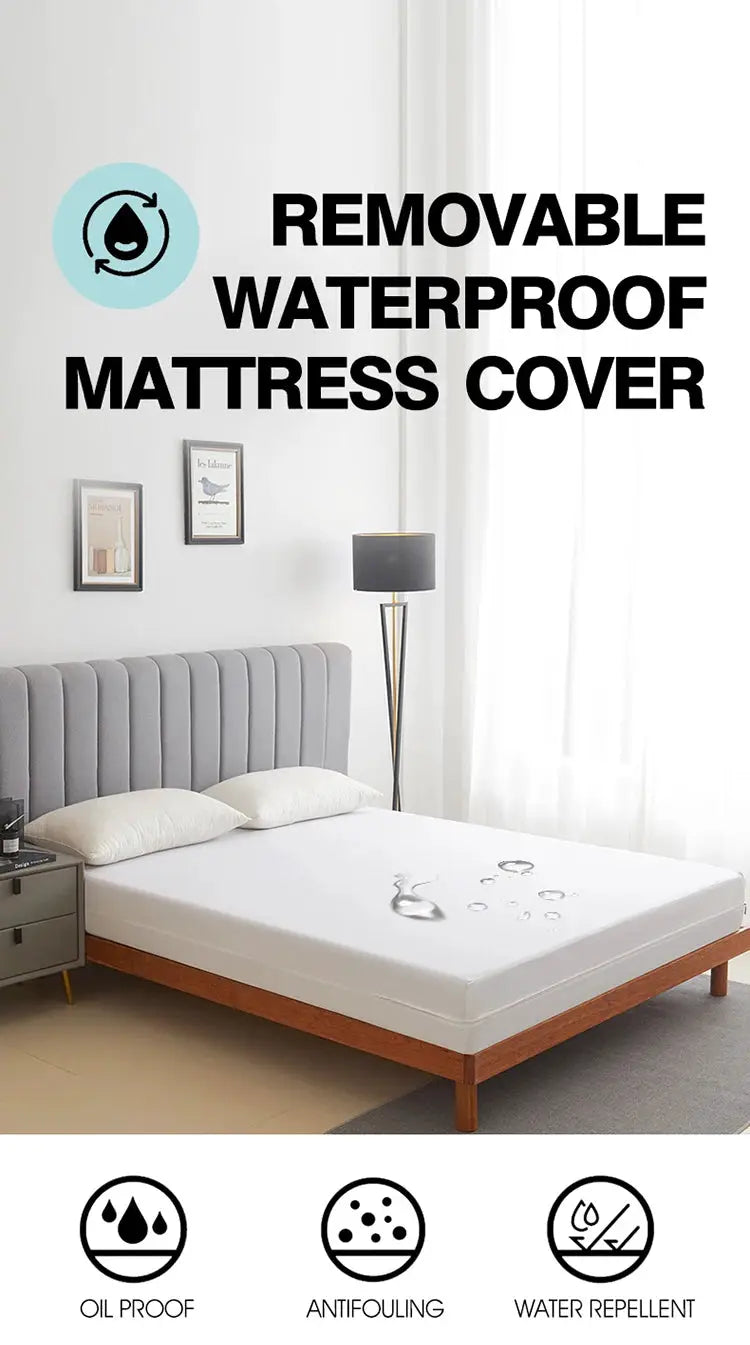 Simples Market removable waterproof mattress cover with zipper, white, soft & breathable, antibacterial, anti-mite, queen/king