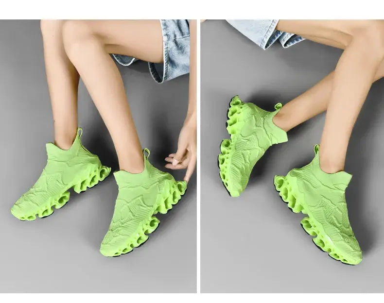 Men's neon green sneakers by Simples Market, lightweight breathable trainer style.