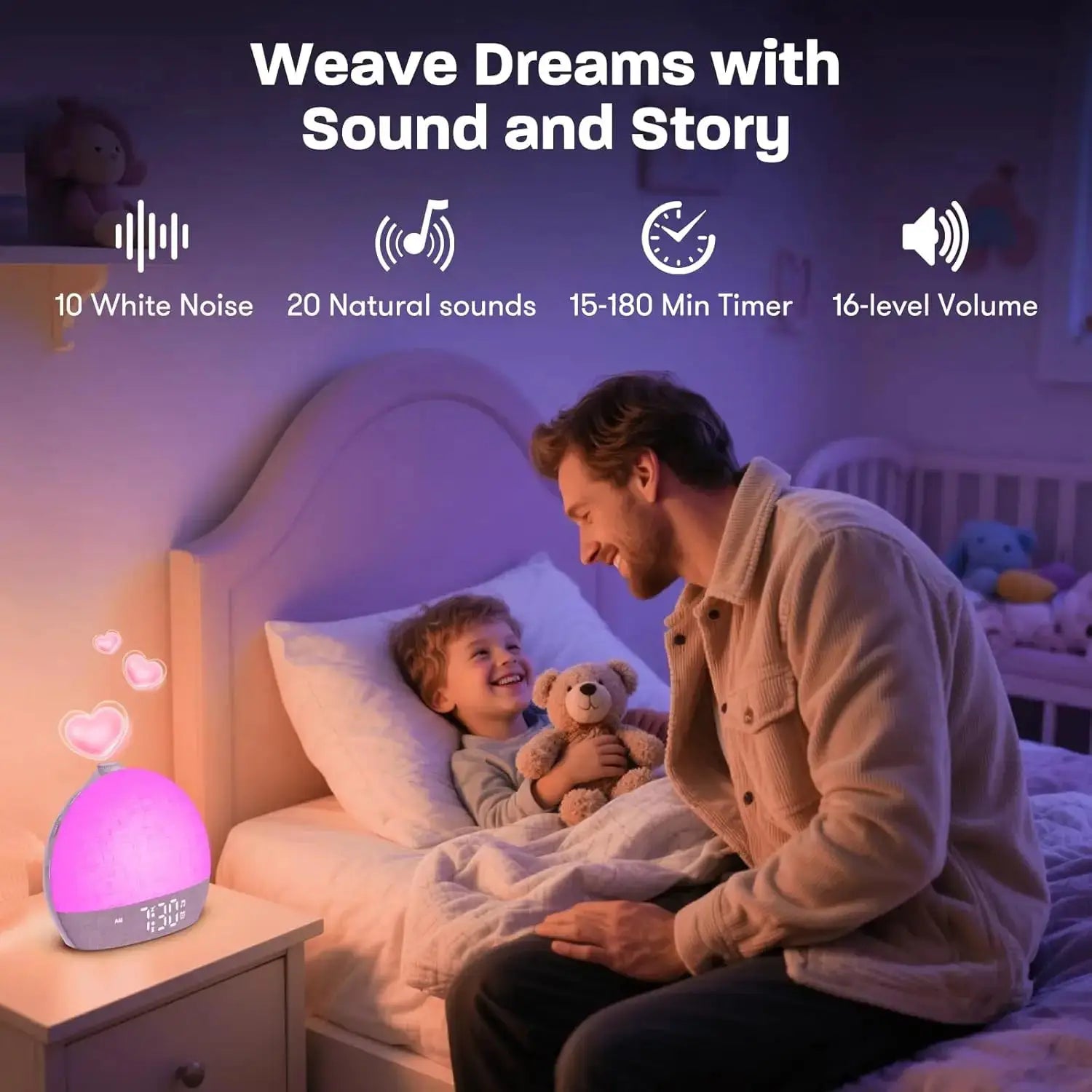 Wake Up Light Sunrise Alarm Clock by Simples Market with 30 white noise sounds and RGB dimmable night lights