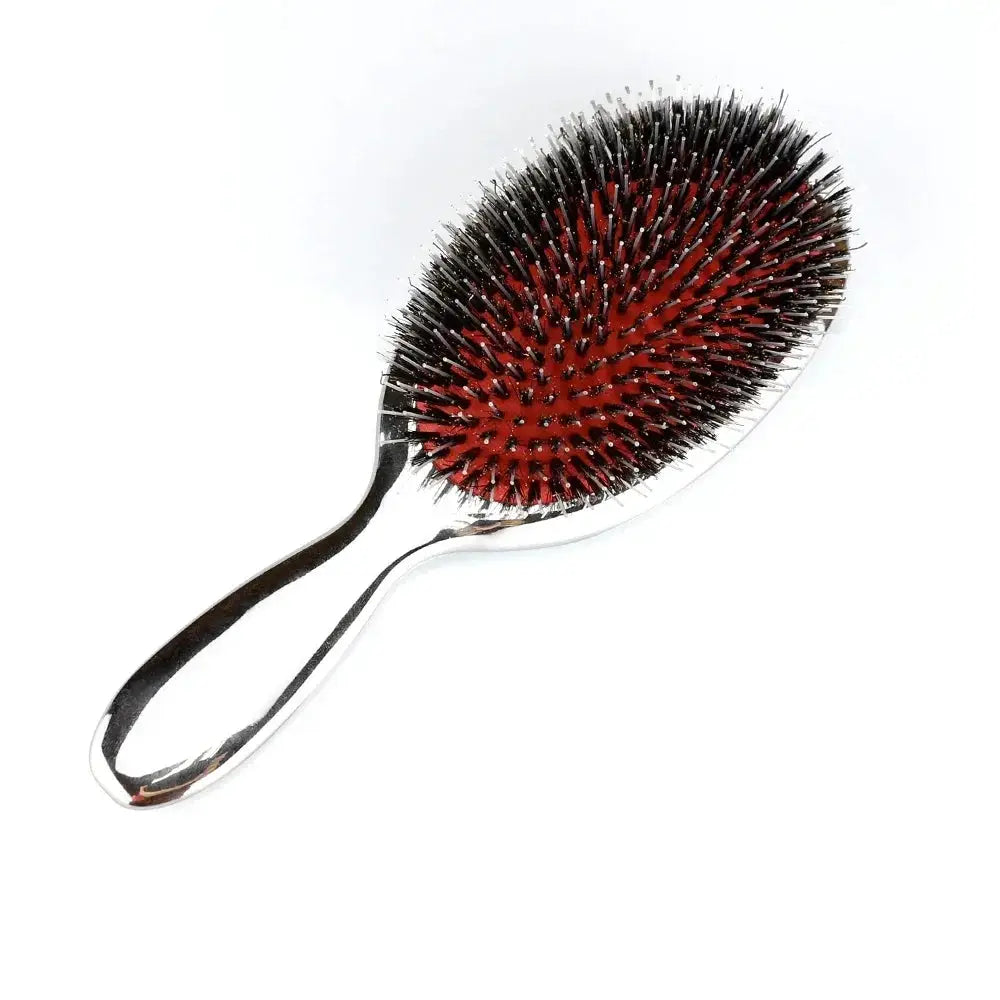 Simples Market boar-bristle paddle hair brush, metallic gold and silver, anti-static, oval