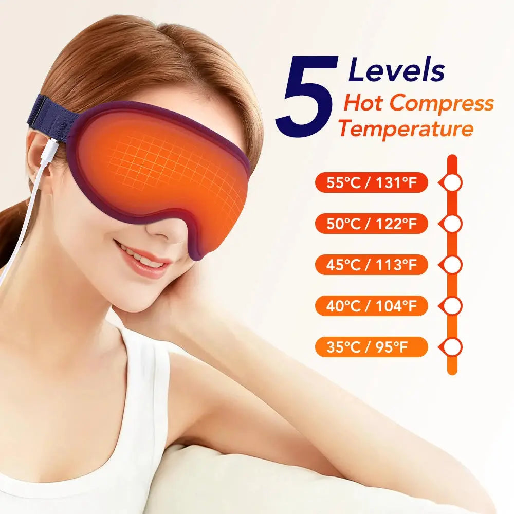 Simples Market Electric Steam Eye Mask with 3D vibration massage, orange heated eye mask, USB powered, 5 heat levels.