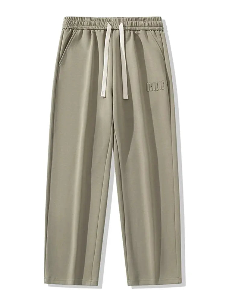 Men's wide-leg cotton track pants with drawstring in khaki, BRK logo, size 8XL