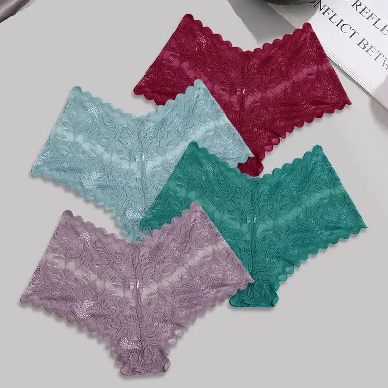 FINETOO lace floral boyshorts underwear 4-piece set by Simples Market in burgundy, light blue, teal, and lavender