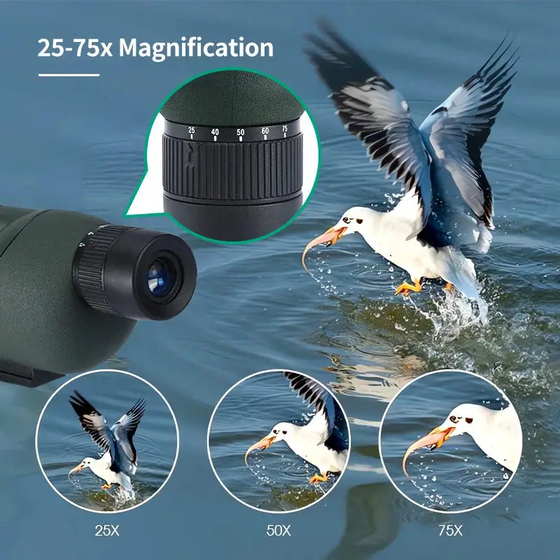 25-75x60 Spotting Scope Zoom Monocular High Power Telescope BAK4 Prism ED Lens for Outdoor Camping Bird Watching Hunting