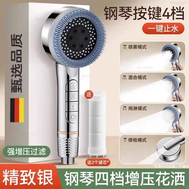 Filtered Shower Head With Four Spray Settings Water Seal ABS Plastic