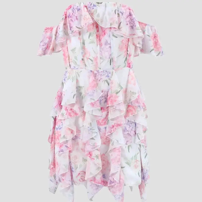 Floral Printed Backless Mini Dress Sleeveless A Line Party Clubwear