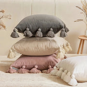 Gray velvet tassel decorative throw pillow cover for couch, bedroom or car