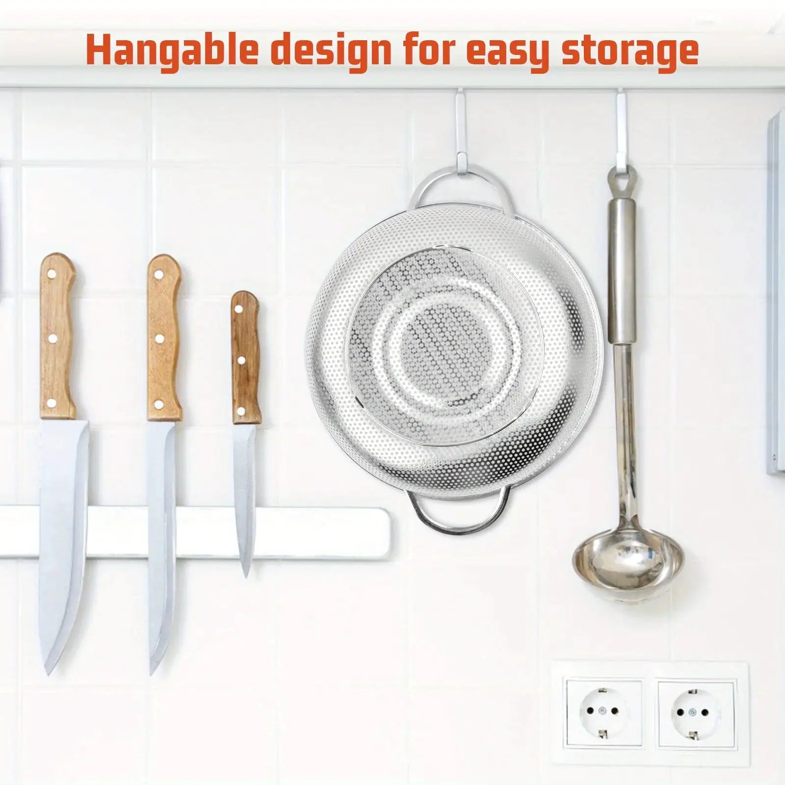 All Purpose Stainless Steel Fine Mesh Strainer Set With Handles Resting Base Net Baskets For Kitchen