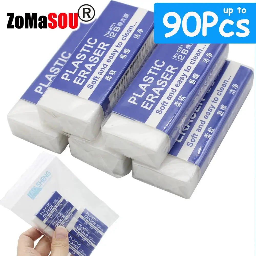 Plastic erasers 90-piece bulk pack; white PVC rubber by ZoMaSOU