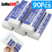 Plastic erasers 90-piece bulk pack; white PVC rubber by ZoMaSOU