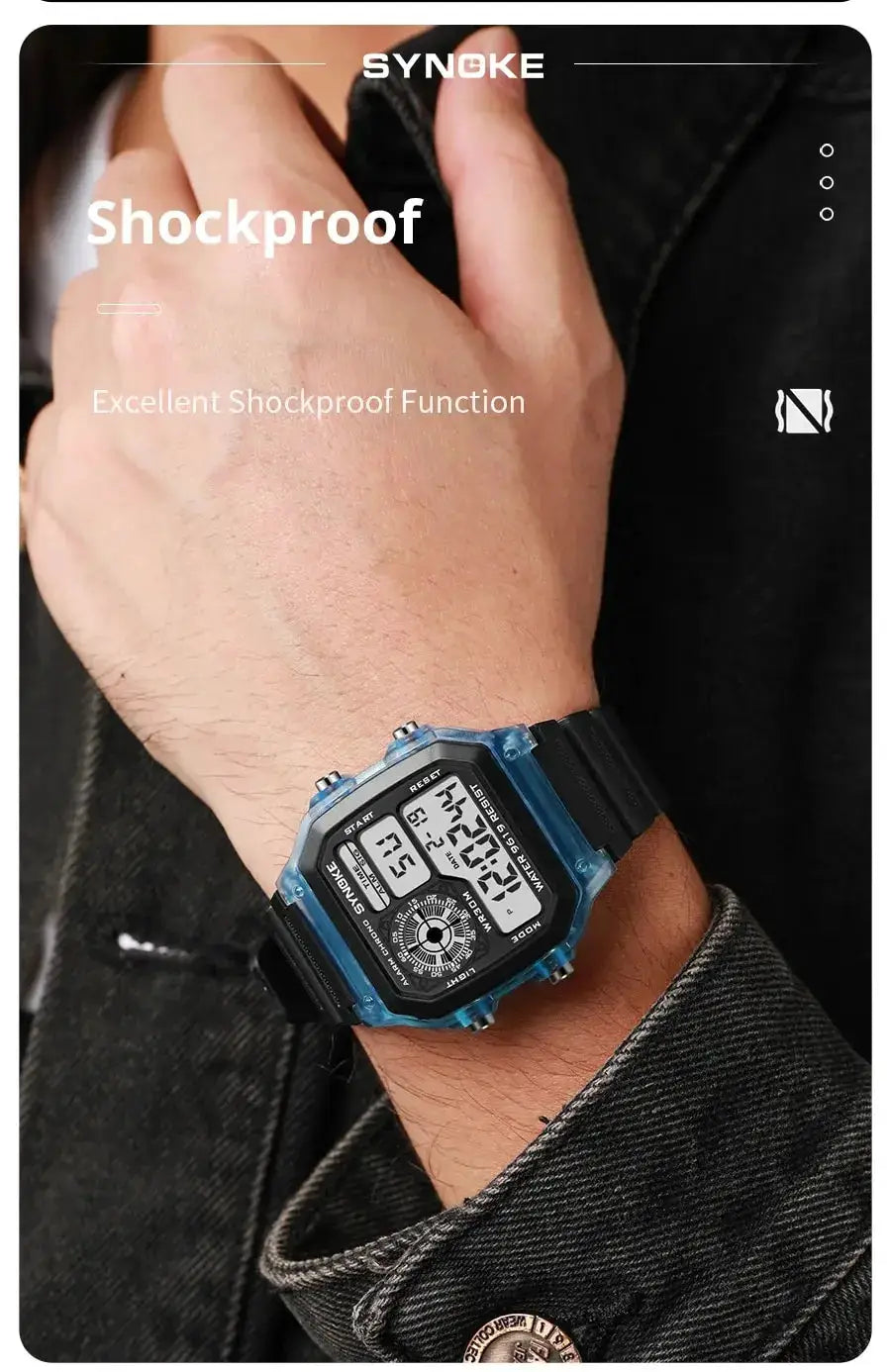 SYNOKE Digital Watches Men Sports Luminous Multifunction Waterproof Chrono Wristwatch Outdoor and Running Student Seven Lights