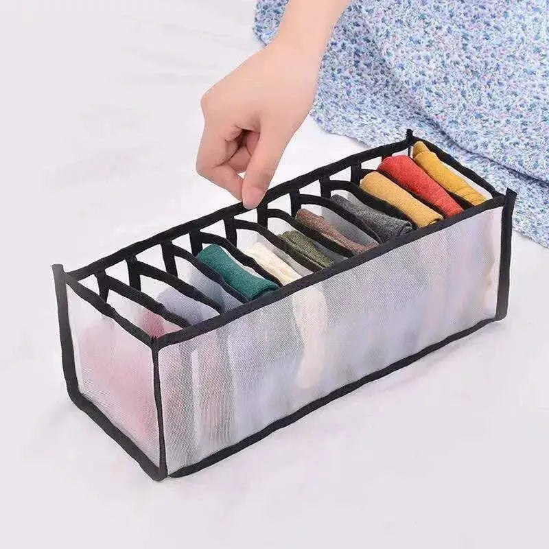 11-compartment collapsible underwear storage box, nylon with breathable mesh panels