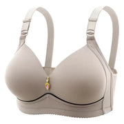 Bra beige non-underwire padded with wide adjustable straps and gold-pink pendant charm