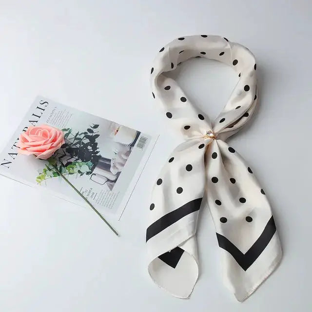 LuxeSilk Dot Print Silk Satin Neck Scarf 70 By 70 Cm Elegant And Versatile Hair Accessory For Women