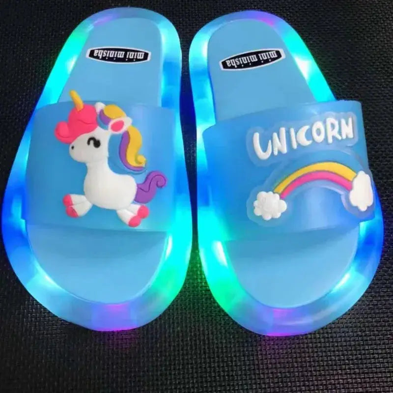 Children's Lighted Unicorn Slippers Cartoon Animal Prints for Boys and Girls Kids Toddler Shoes