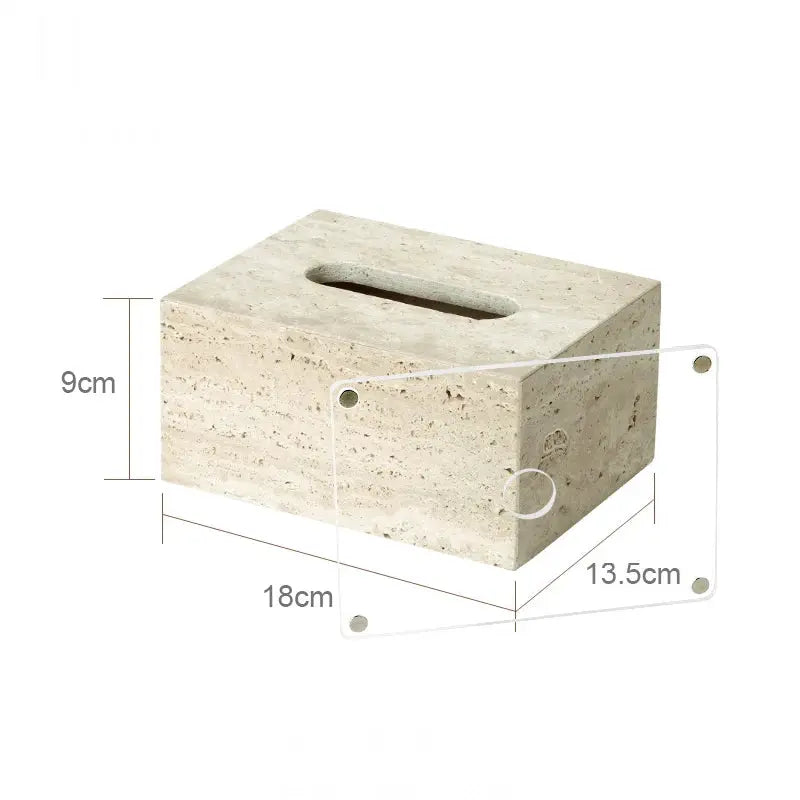 Beige travertine bathroom tissue box cover with oval top opening