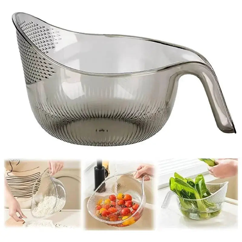 HomePro All in One Rice Rinser Bowl Drainer Cup Strainer and Basin for Easy Washing and Draining Versatile Kitchen Tool