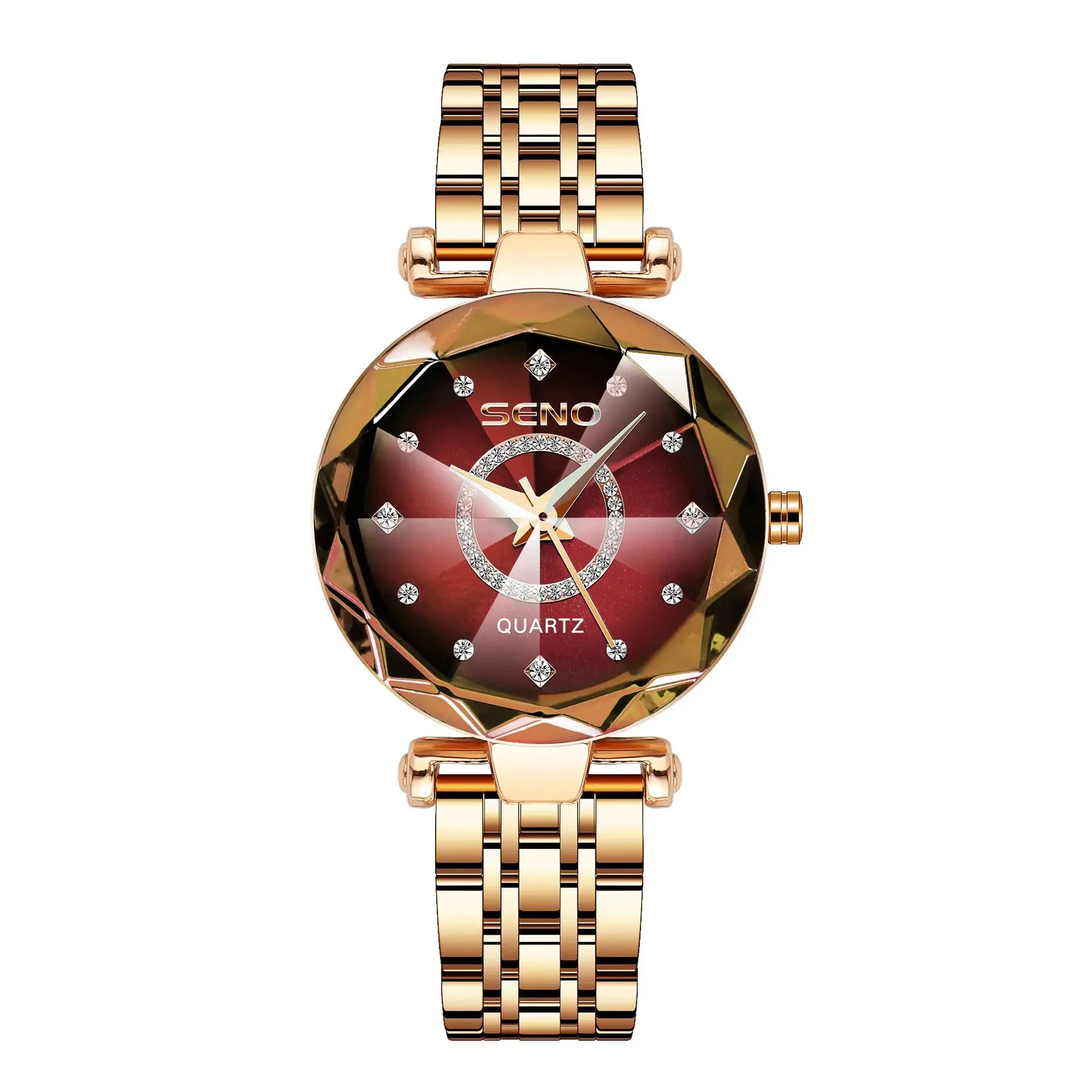SENO Ocean Star Women Crystal Watch Rose Gold Bracelet Luxury Timepiece With Hardlex Window 2025