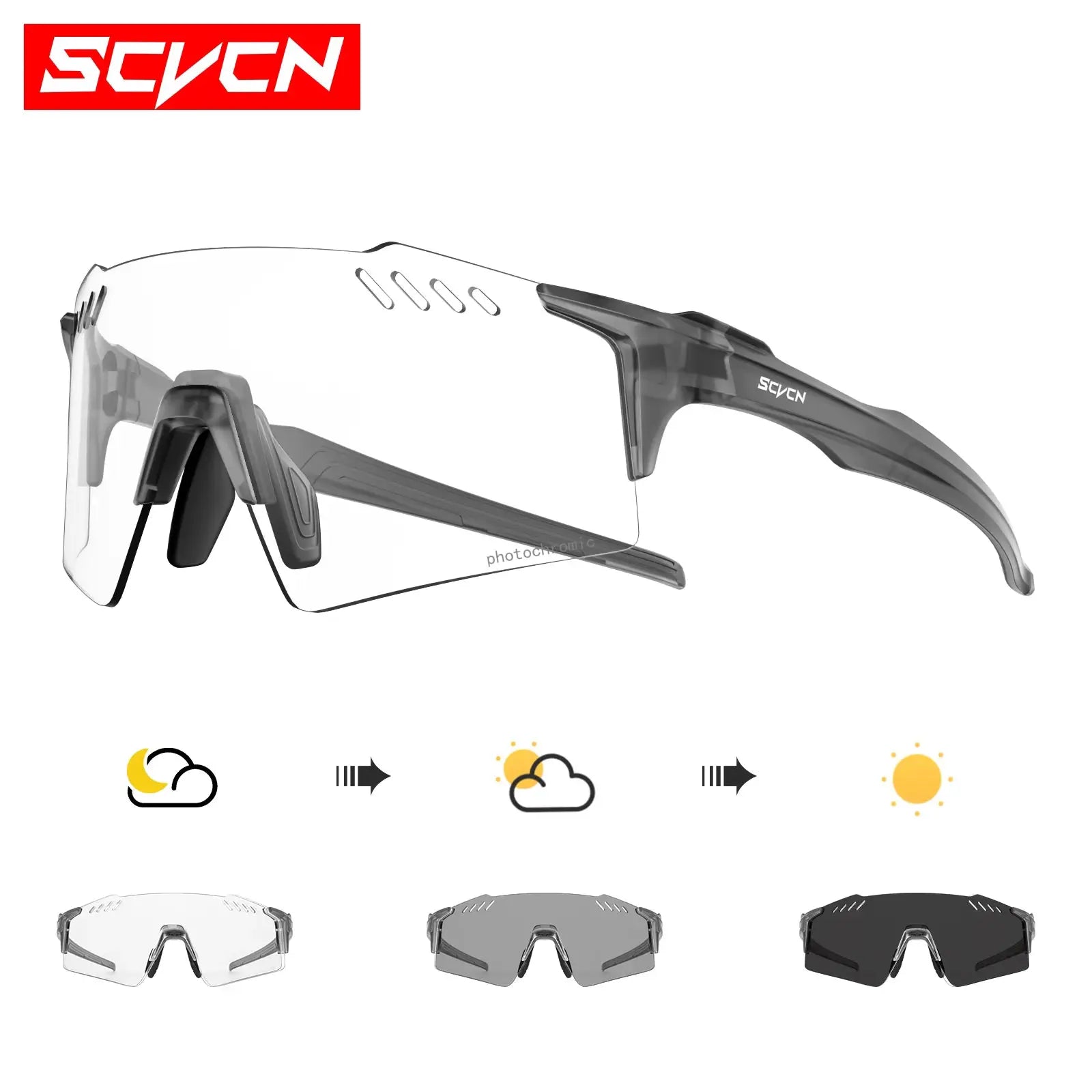 SCVCN Photochromic Cycling Glasses With Adaptive Lenses UV400 Protection For Outdoor Sports