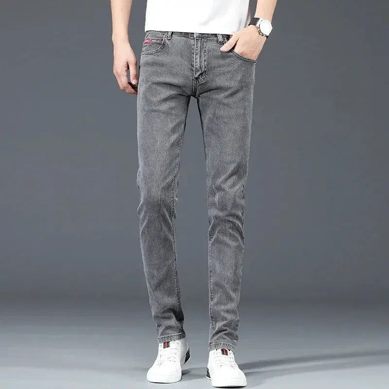 Mens Cotton Business Skinny Jeans Stretch Denim Blue Grey Trousers