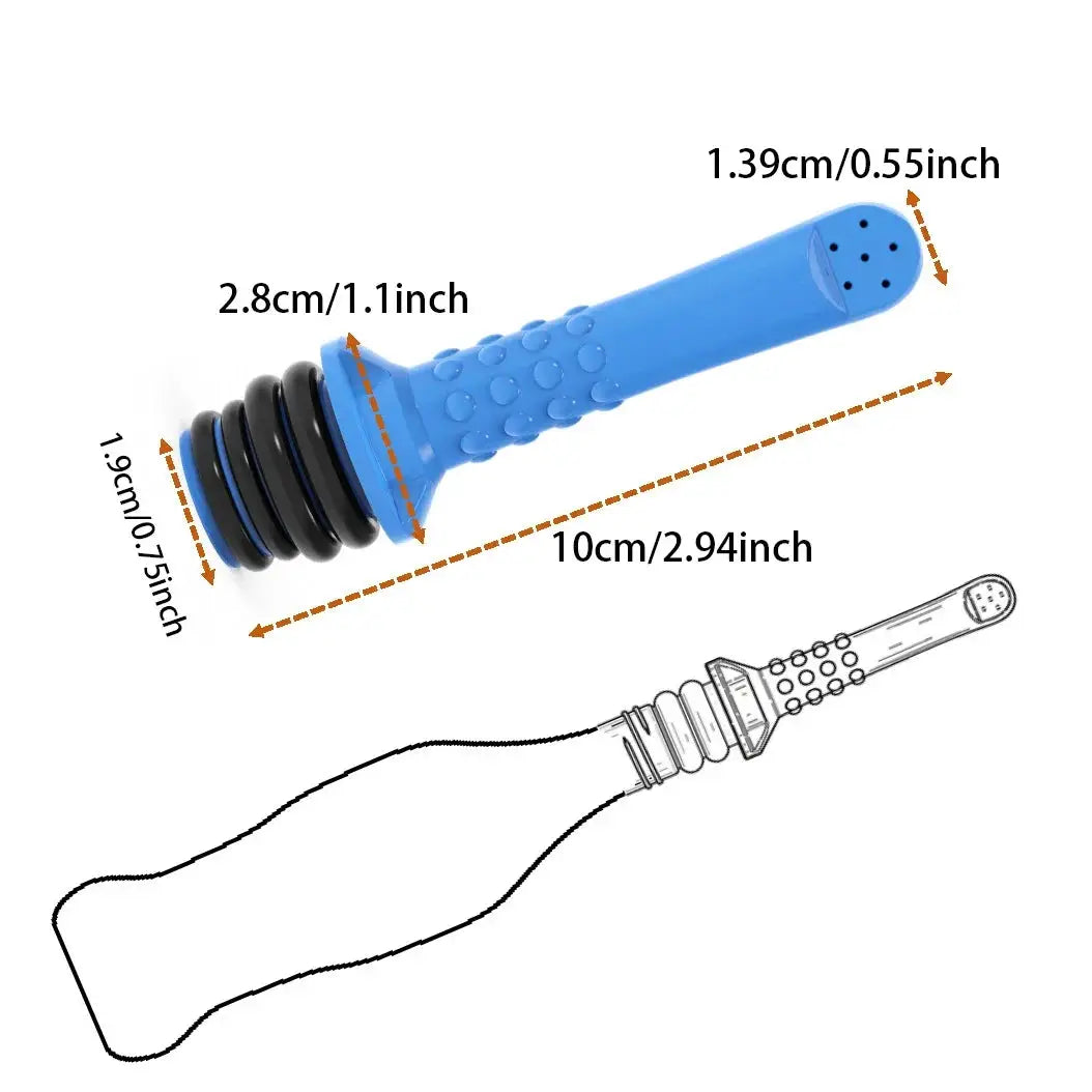 Blue plastic portable bidet with textured grip, compact travel sprayer