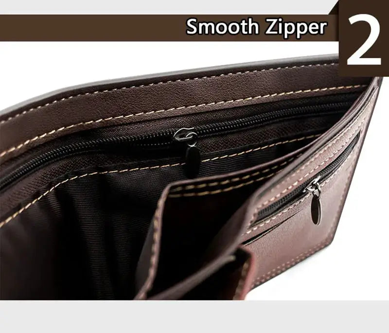 Men's brown PU leather zipper wallet with coin pocket by Simples Market
