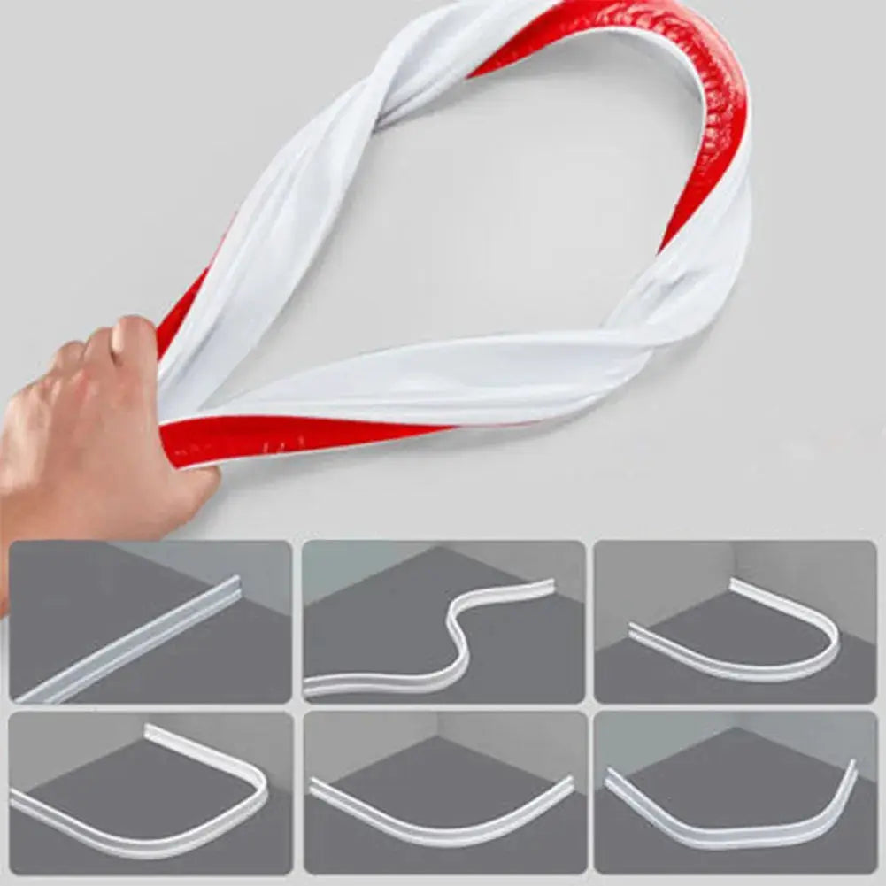 Simples Market silicone shower dam water stopper strip, white with red inner edge, flexible flood barrier.