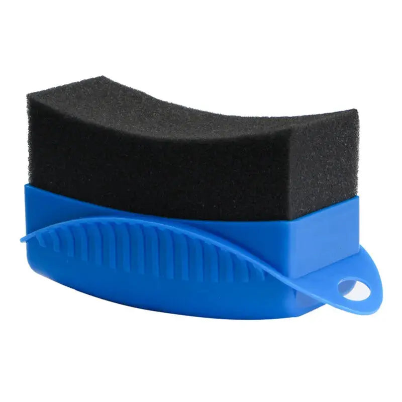 Blue ABS plastic wheel polishing sponge brush with black foam pad and hanging loop