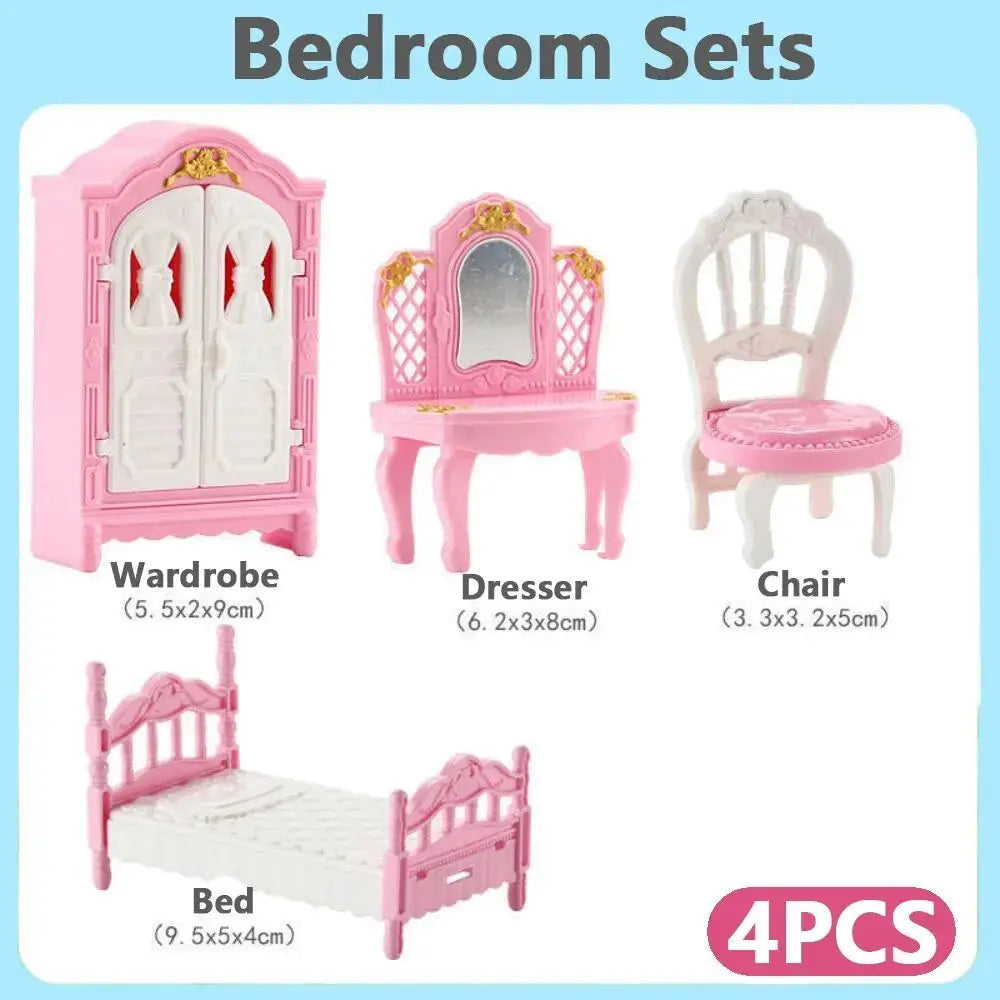 Kawaii Pink 10 Piece Miniature Dollhouse Furniture And Kitchen Accessories Set For Girls And Collectors