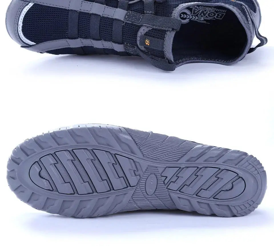 BONA men running shoes by Simples Market, black-gray lace-up athletic sneakers with rugged outsole.