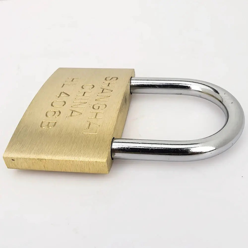 Copper padlock with chrome shackle; includes 3 keys