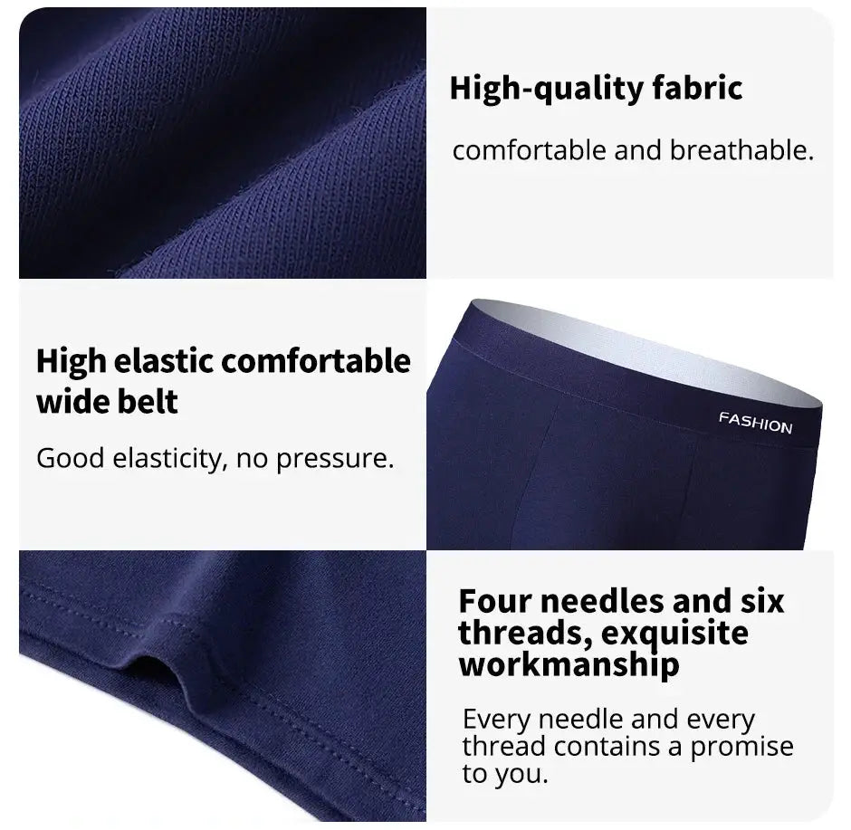 Boxer underwear set, 4 pieces in navy blue, breathable fabric with elastic wide waistband.