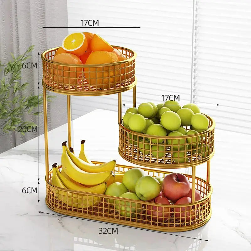 Stainless Steel Round Multi Layer Fruit Basket Display Rack Kitchen