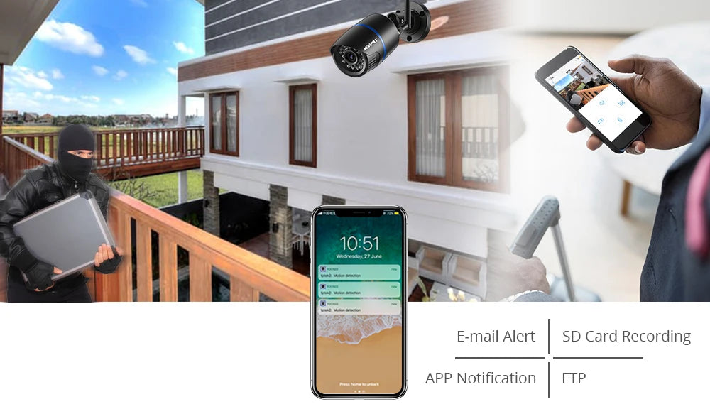 4MP 1080P outdoor WiFi bullet IP camera by Simples Market with app alerts and SD card recording