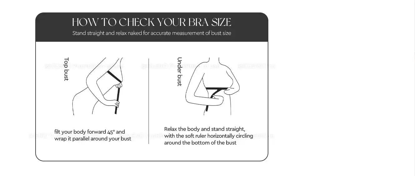 Bra size guide infographic showing top-bust and under-bust measurements